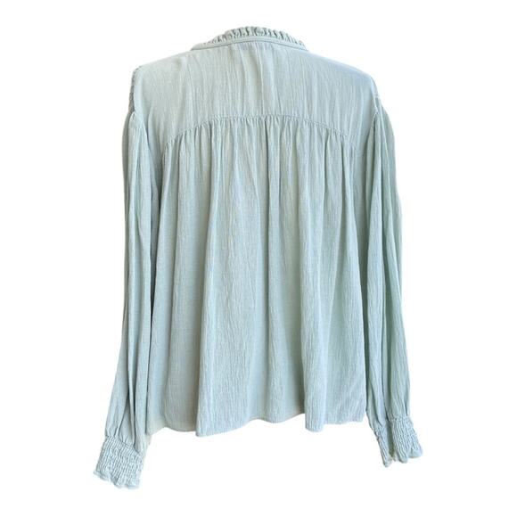 ZARA Soft Textured Boho Blouse Balloon Sleeve Top Airy Pistachio Mint Green XL - Picture 4 of 13
